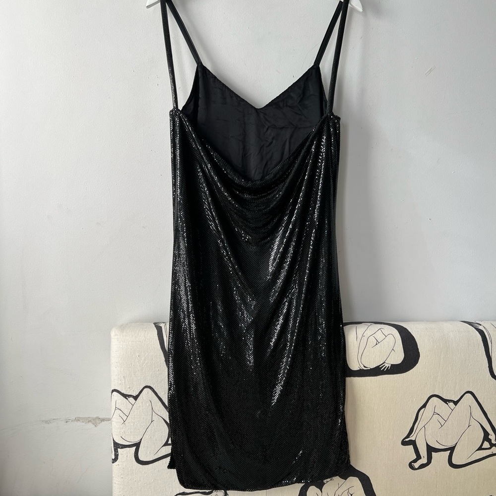 RARE!!! DOUGLAS FERGUSON 70s/80s Black Chainmail Metal Dress S - Picture 5 of 7